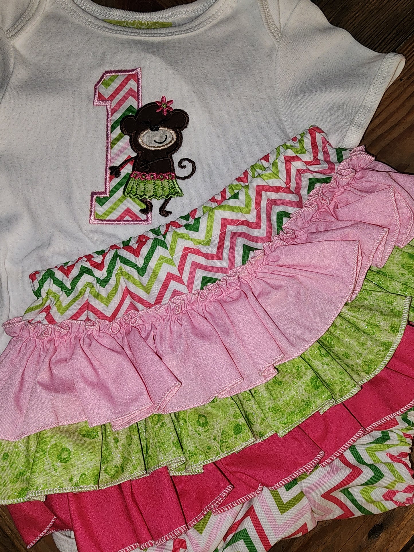 Hula Monkey Size 18m First Birthday Two Piece Ruffle Bottom Set