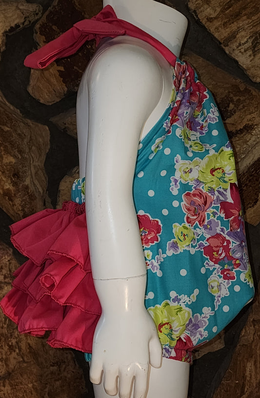 Flowers and Polka Dots Size 18/24m Ruffle Bottom Halter