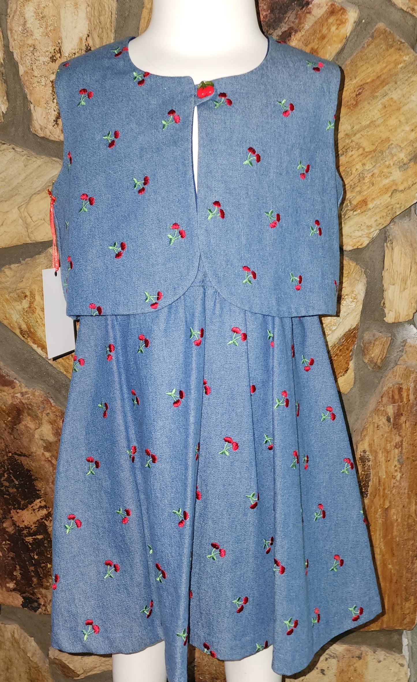 Denim Cherry Vest and Skirt Set Size 6