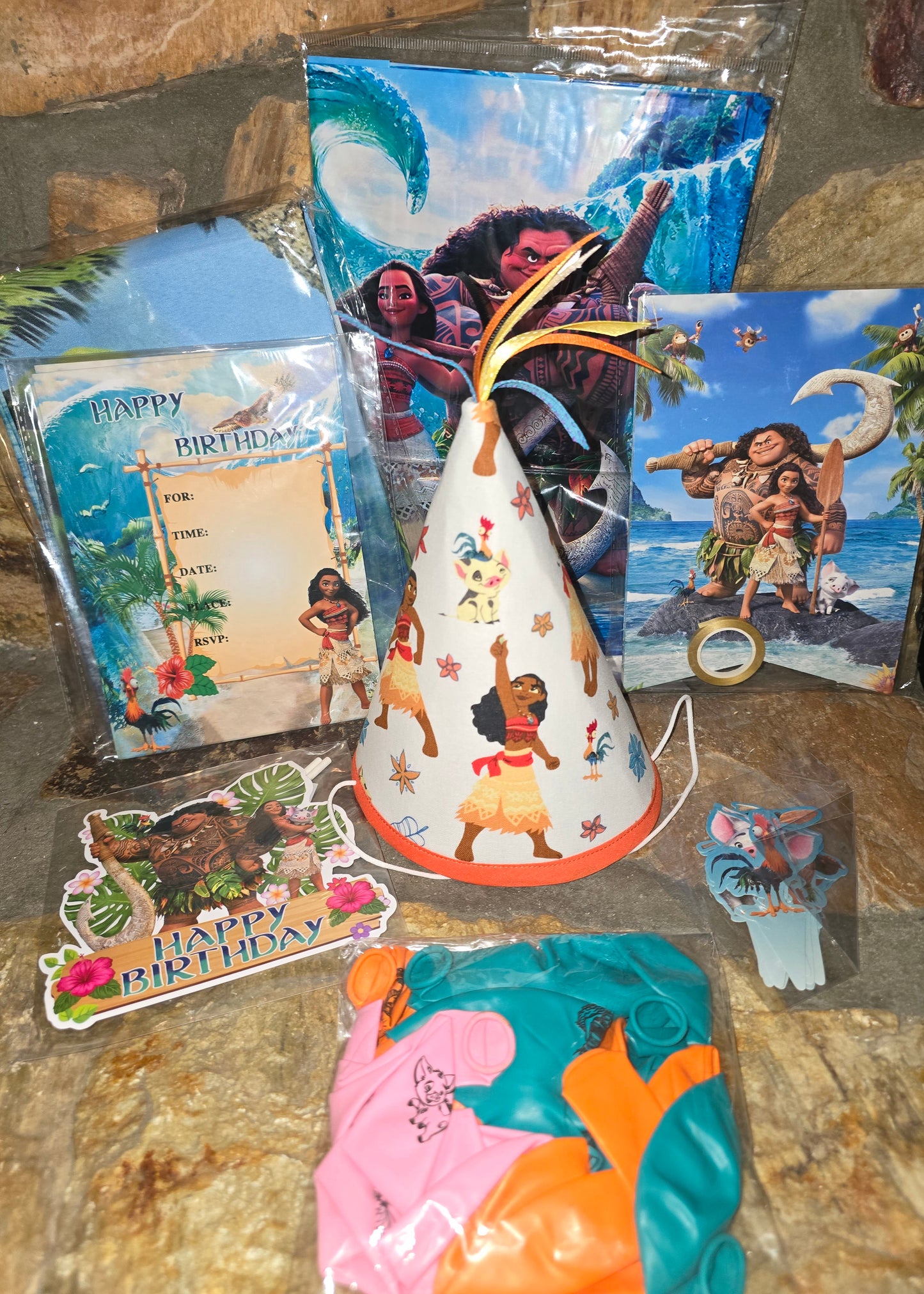 Moana Birthday Hat and Party Supplies and Banner