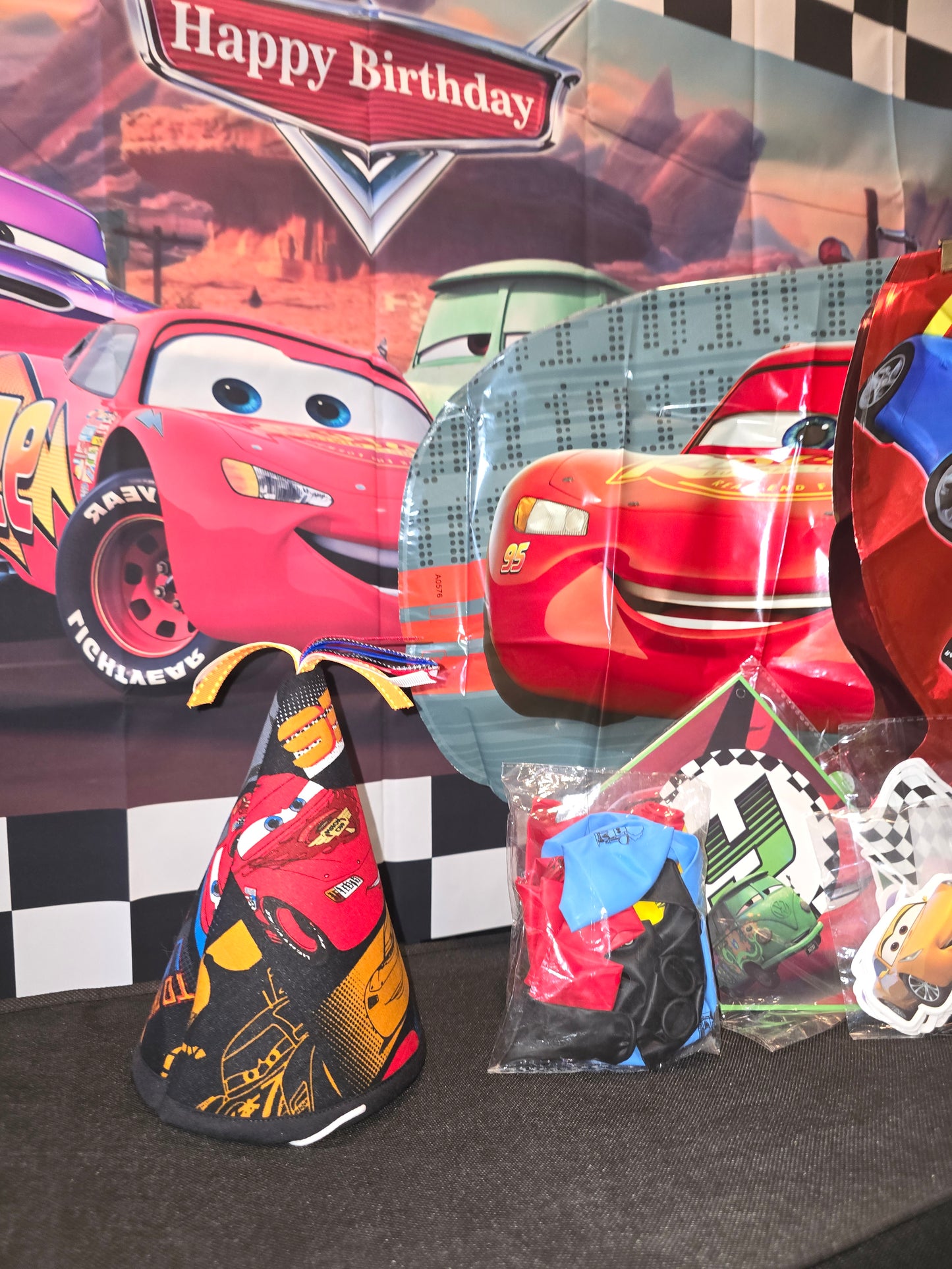 Lightning McQueen Birthday Hat Cars Banner Balloons and Supplies