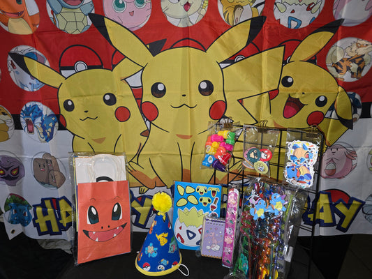 Pokemon Party Hat, Birthday Banner, Party Favors, Stamps, Stickers, Straws and more