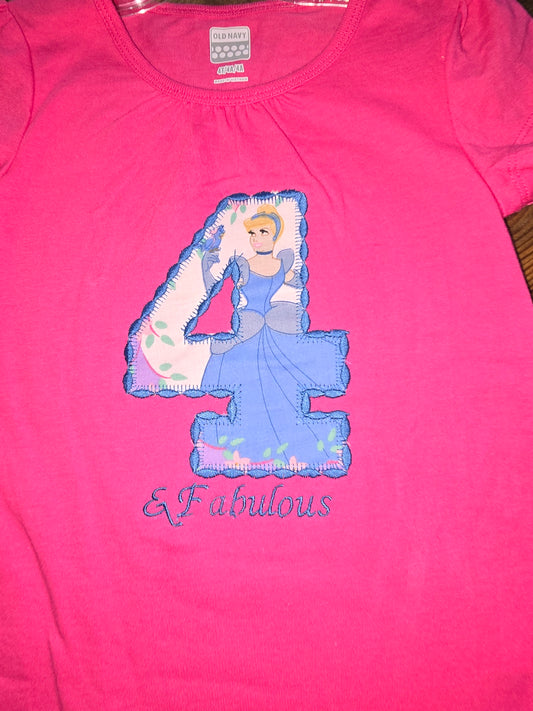 Cinderella Fourth Birthday Size 4 Shirt