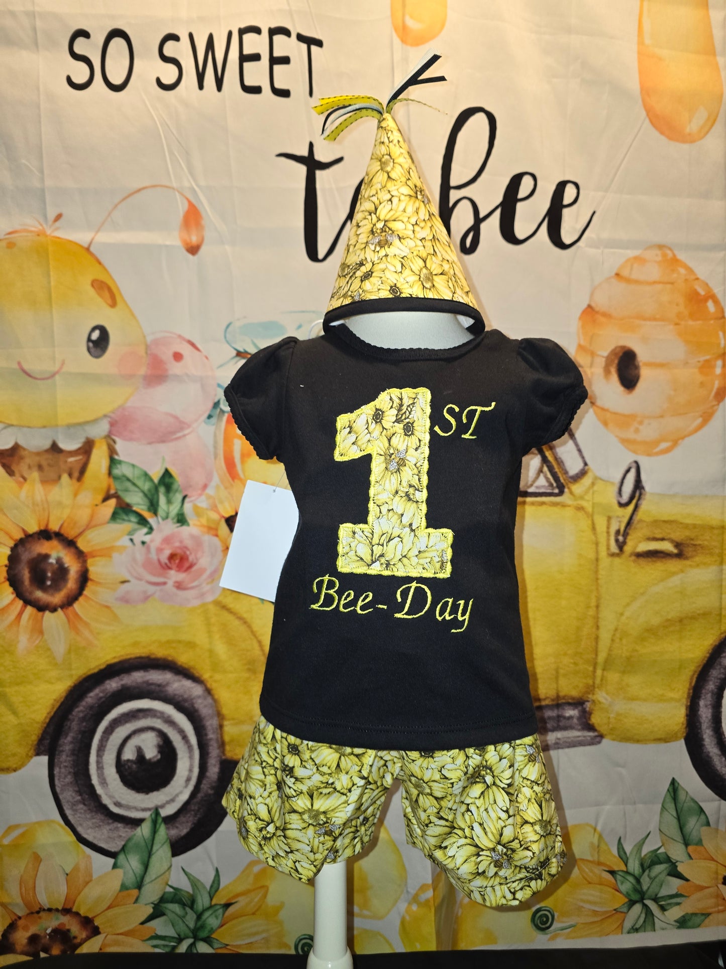 1st Bee Day Birthday Hat and Banner