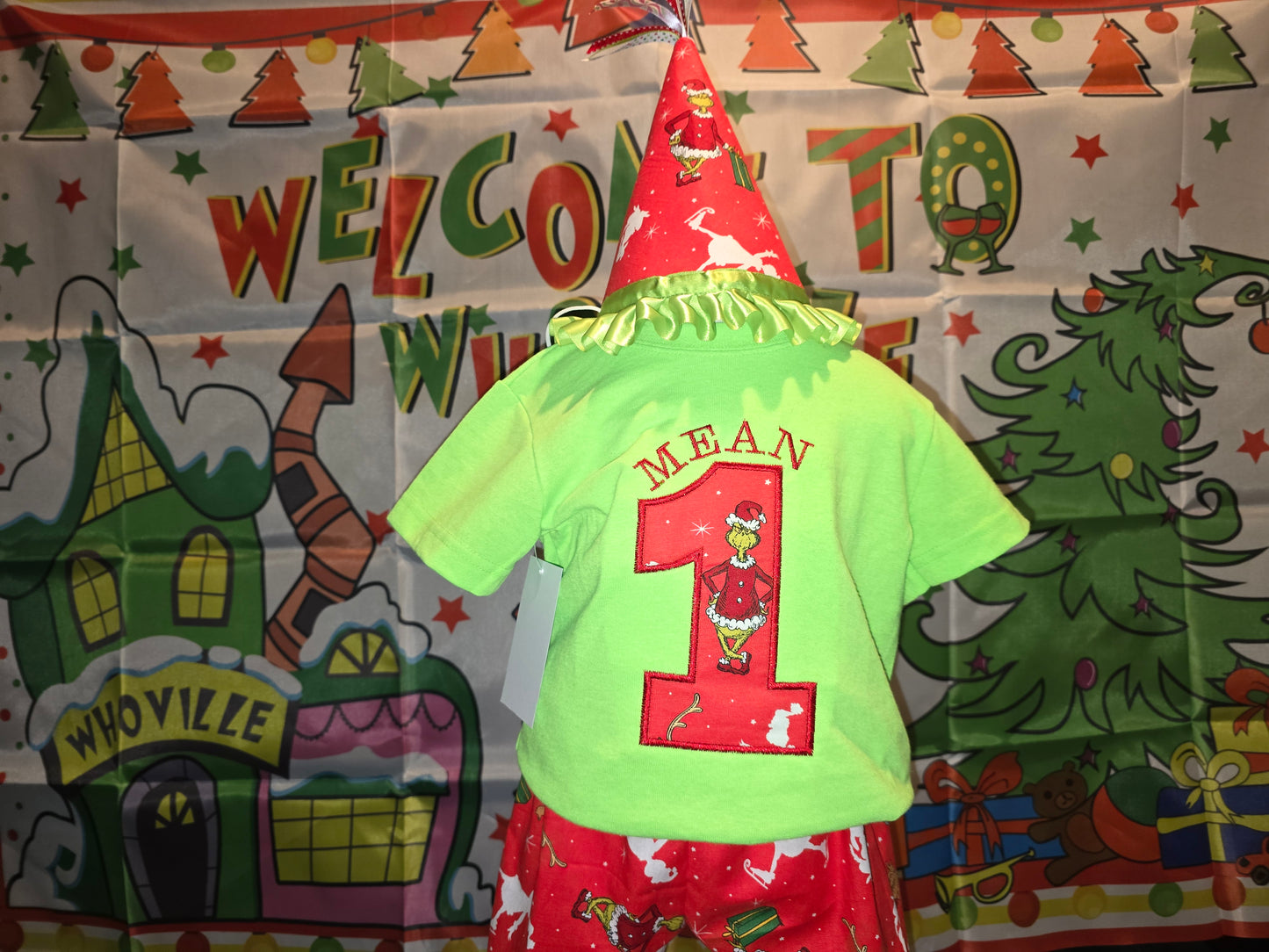 Grinch Birthday Hat and Banner