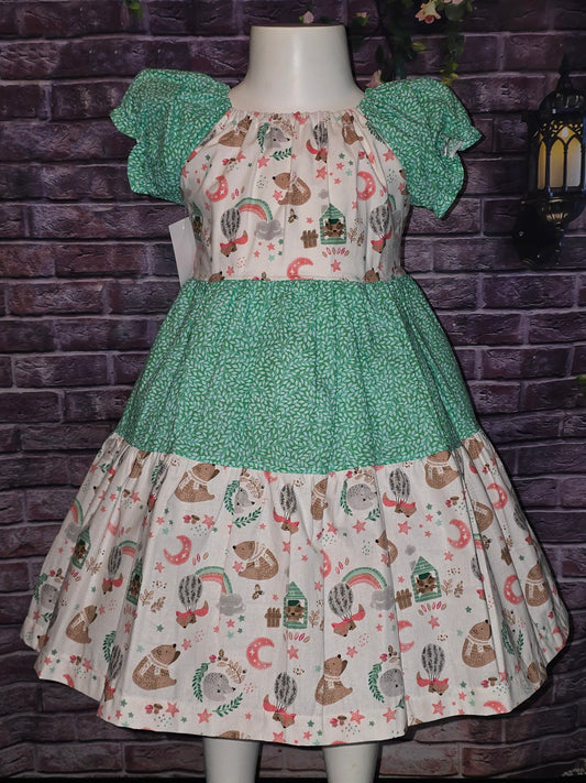 Woodland Animals and Rainbows Size 5 Dress