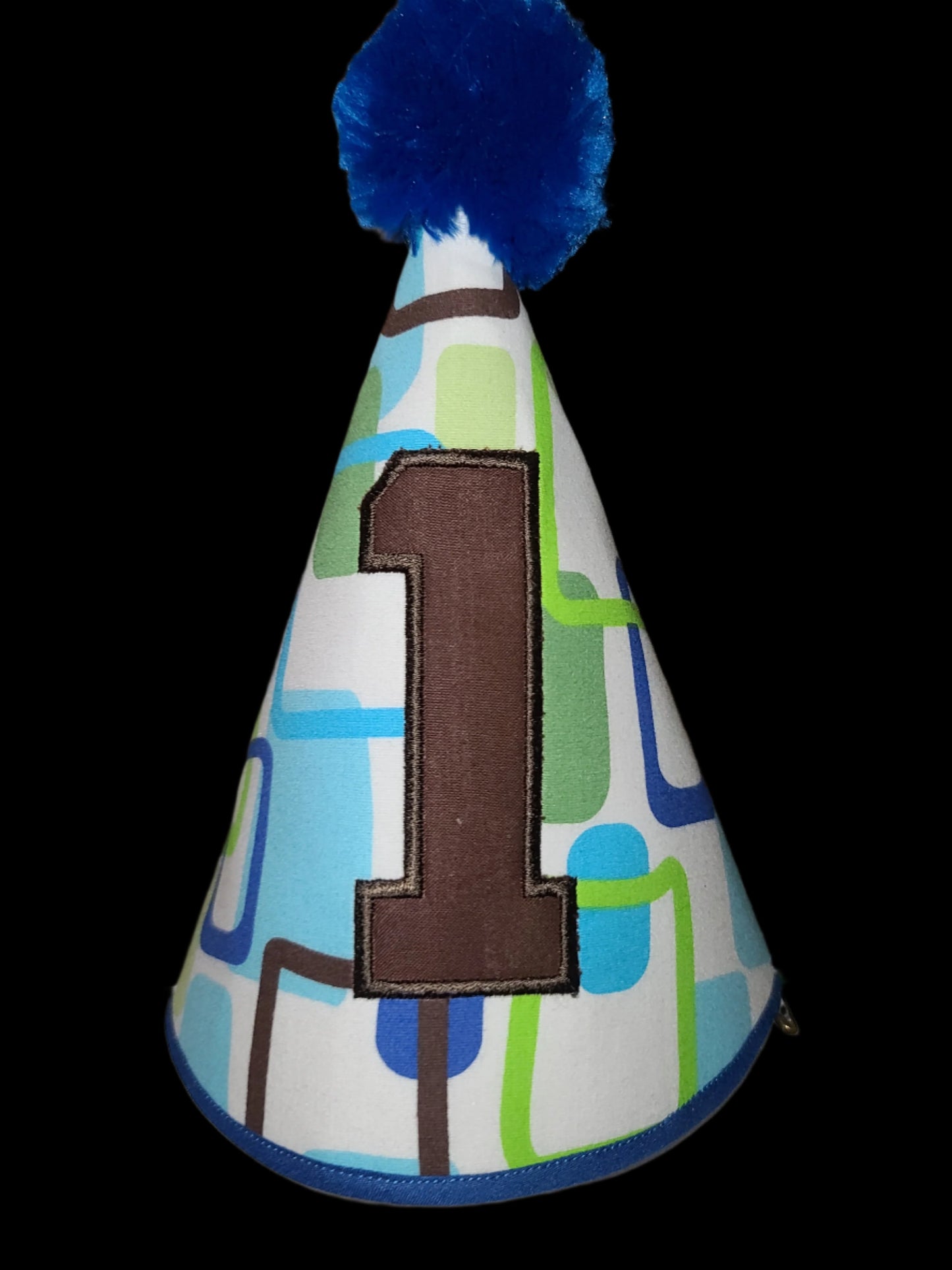 1st Birthday Geometric Themed  Hat Blue, Green, Brown and White Birthday Party Hat Birthday