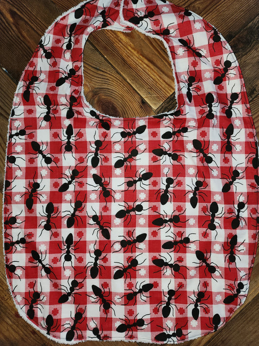 Checkerd Picnic Cloth with Ants Adult Bib