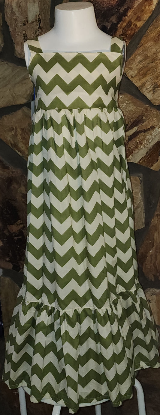 Olive and Cream Chevron Size 6 Dress