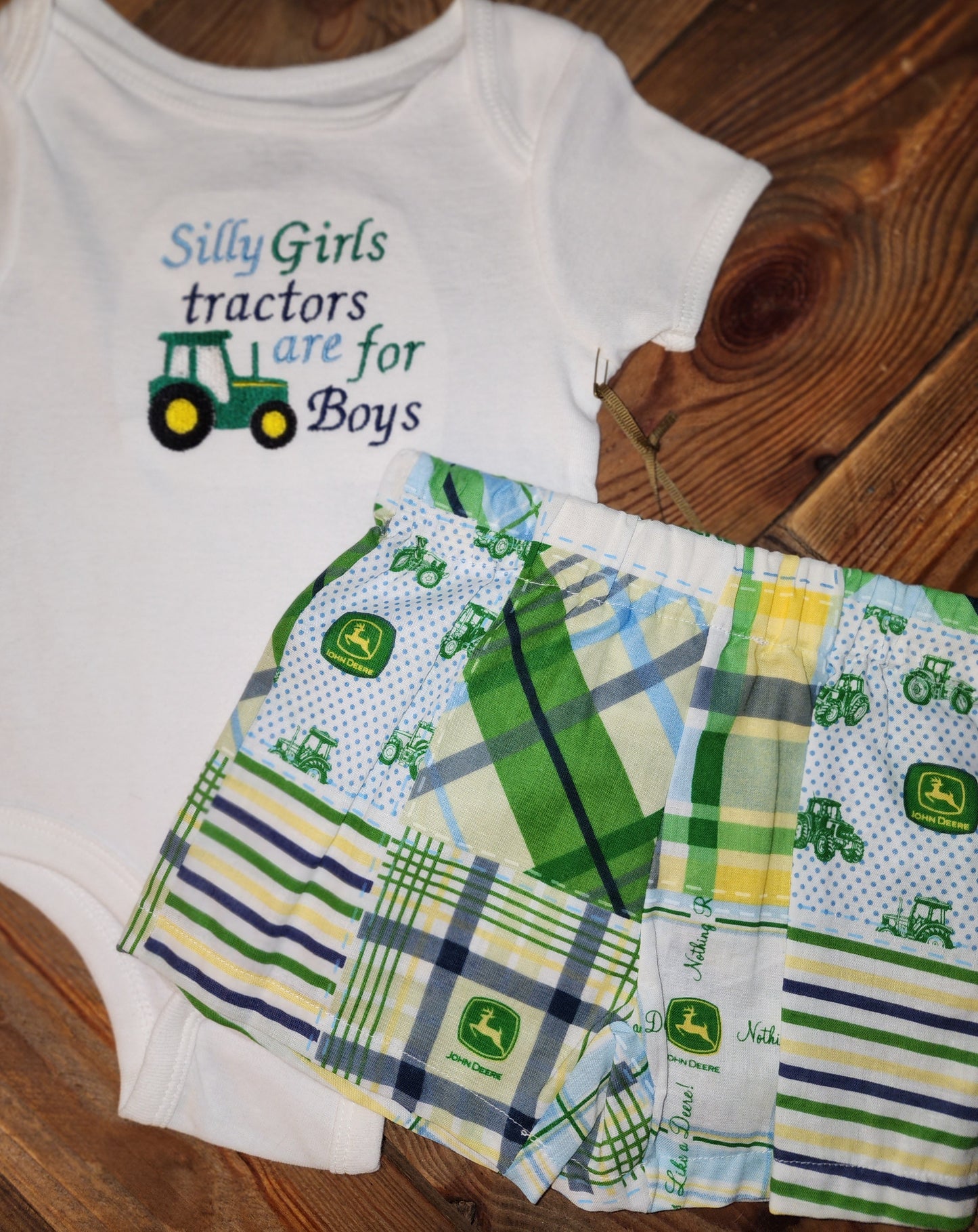 Silly Girls Tractors are fot Boys Size 6/9m Two Piece Short Set