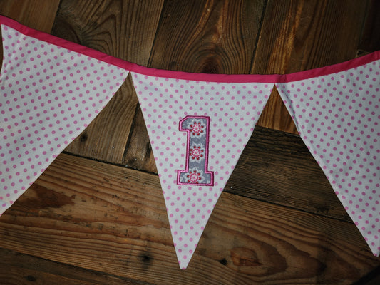 Pink Polka Dot High Chair Birthday Banner