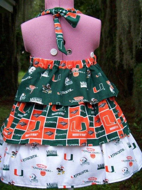 University of Miami Hurricanes dress girls ruffled halter football dress SAMPLE SALE!!