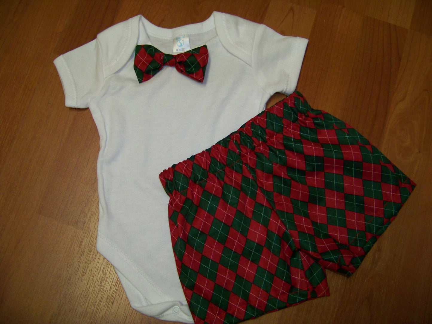 christmas short set boys two piece custom boutique shorts and matching bowtie shirt  bow tie