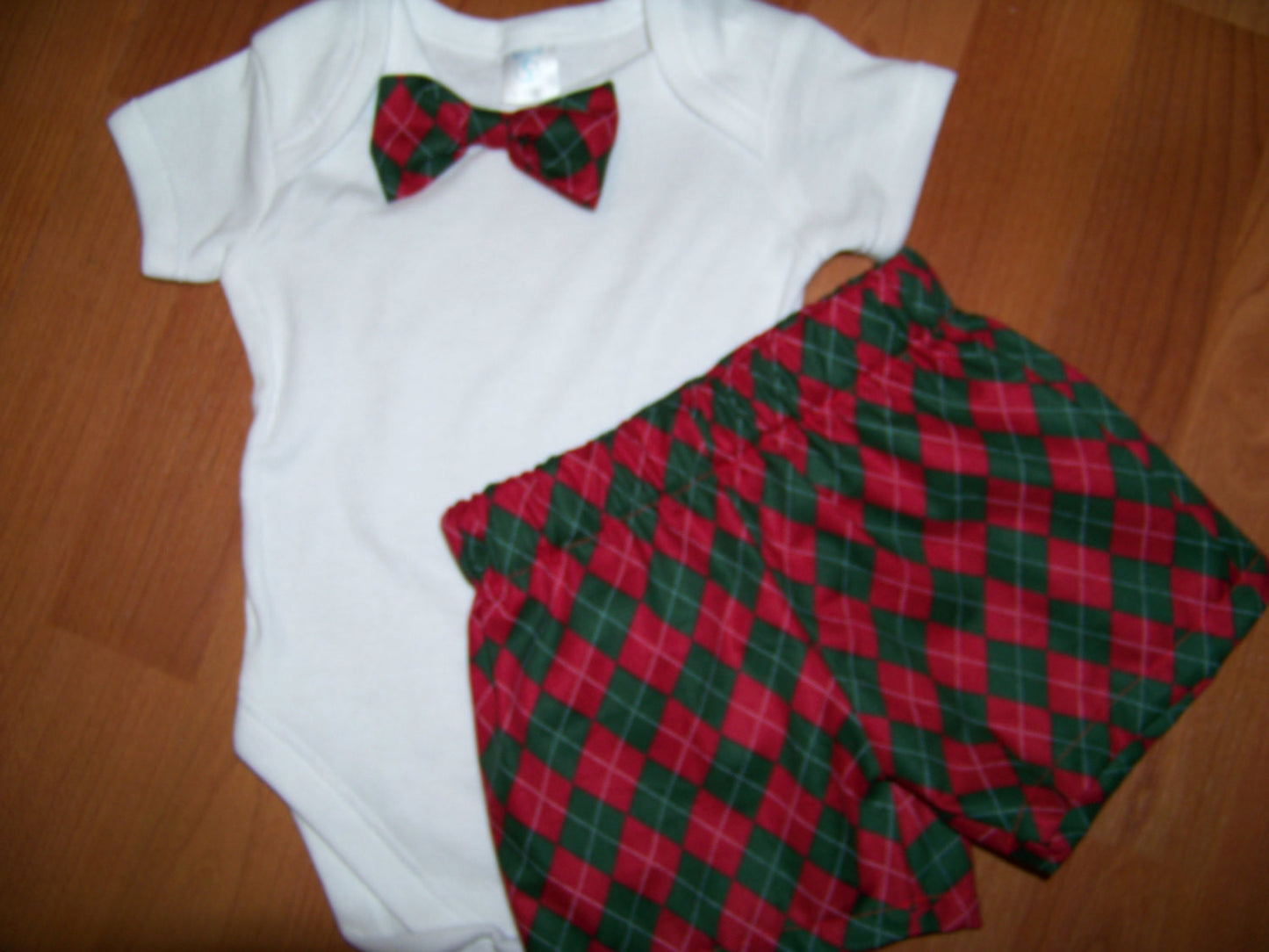 christmas short set boys two piece custom boutique shorts and matching bowtie shirt  bow tie